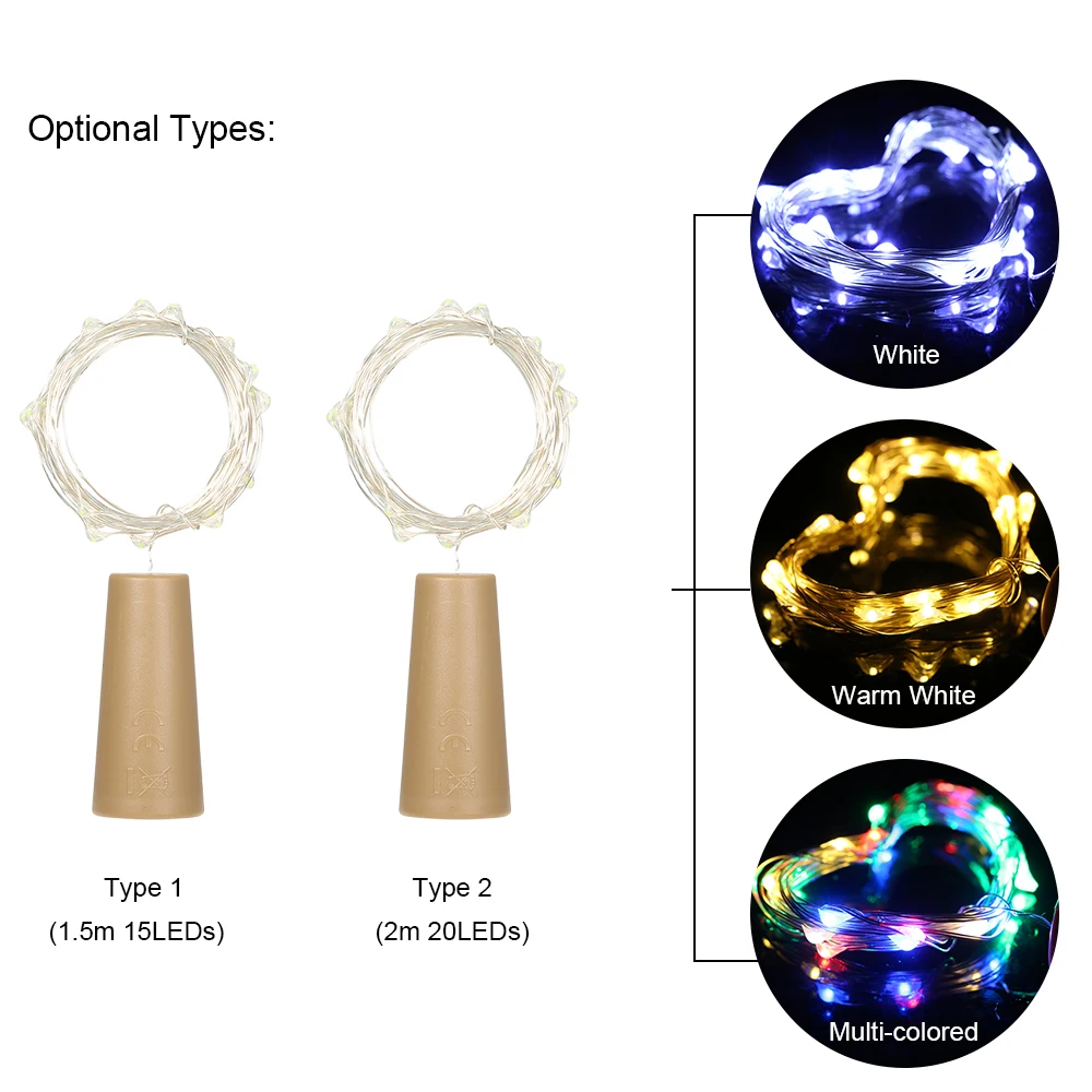 

15/20LEDs Cork Shaped LED String Light Copper Wire String Outdoor Fairy Lights For Christmas Halloween Party Wedding Decoration