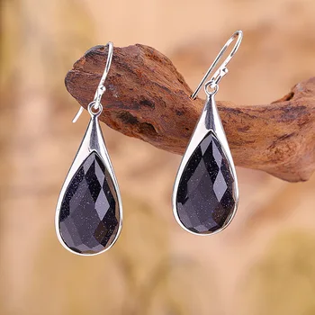 

product manufacturer direct selling fashion clothes joker blue sand eardrop S925 pure silver women's tangent plane