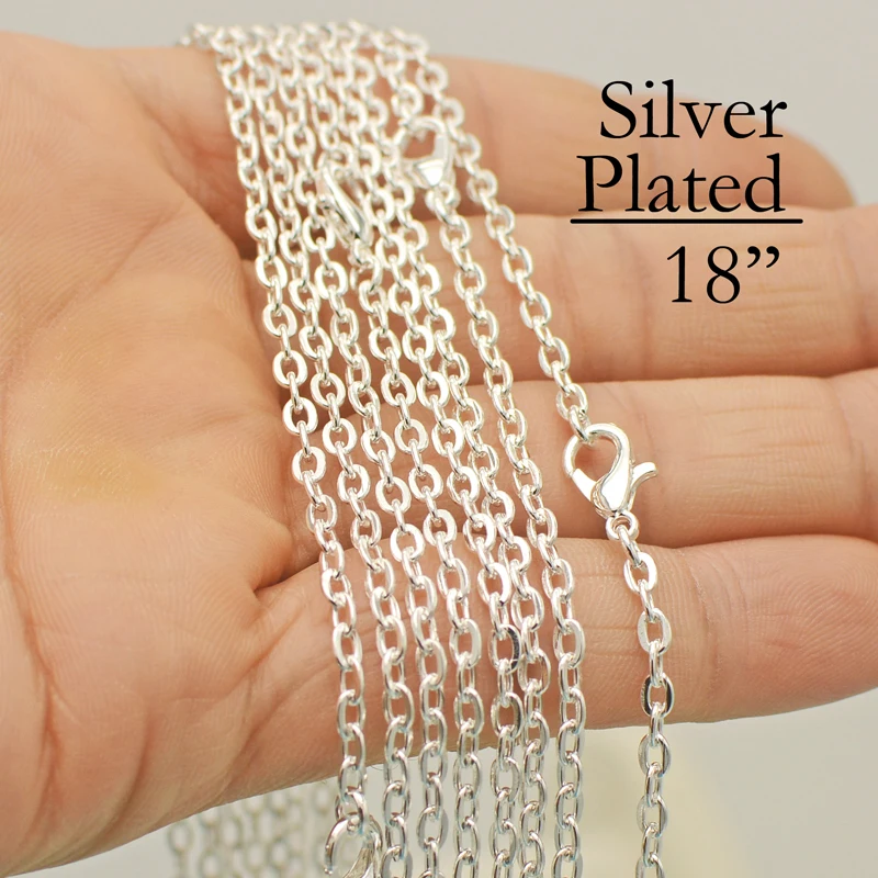 Sterling Silver Oval Rolo Link Chain Necklace 18 Inches