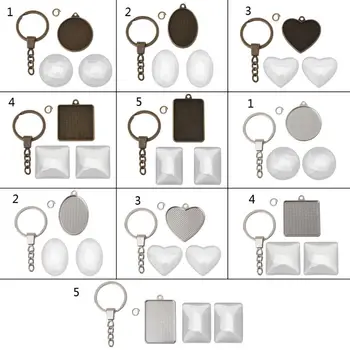 

25Pcs Handmade Double-Side Photo Pendant Trays and Clear Dome Glass Cabochon for Keychain Art Crafting Jewelry Making