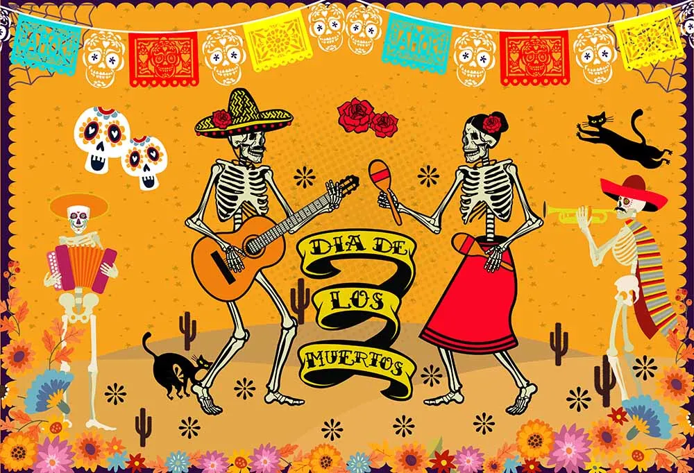 День мертвых фон мексиканский сахарный череп фотография Фон Dia DE Los Muertos платье вечерние Fiesta баннер украшения - Цвет: Небесно-голубой