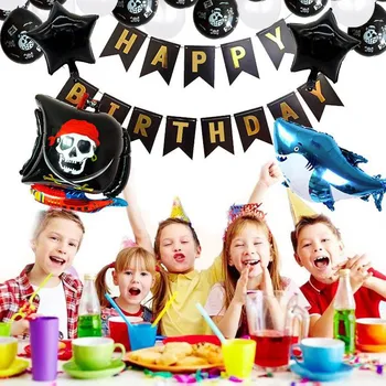 

Besegad Pirate Themed Party Decorations Kit Happy Birthday Banner Dolphin Foil Balloon Latex Balloons for Children Supplies