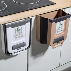 Wall-mounted Kitchen Folding Trash Can With Towel Rrack Large Capacity Car Waste Garbage Bin Cans Recycle Rubbish Bin Dustbin