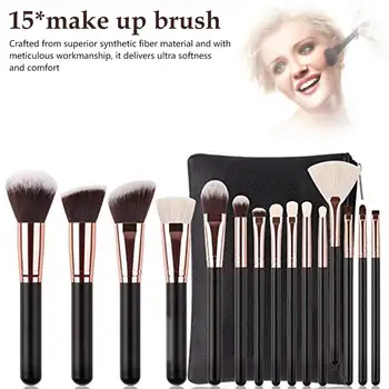 

15PCS Make up Brush Set Foundation Eye face Brushes Zipper Bag Rose Gold brush Foundation brush Powder brushMakeup Brush Set