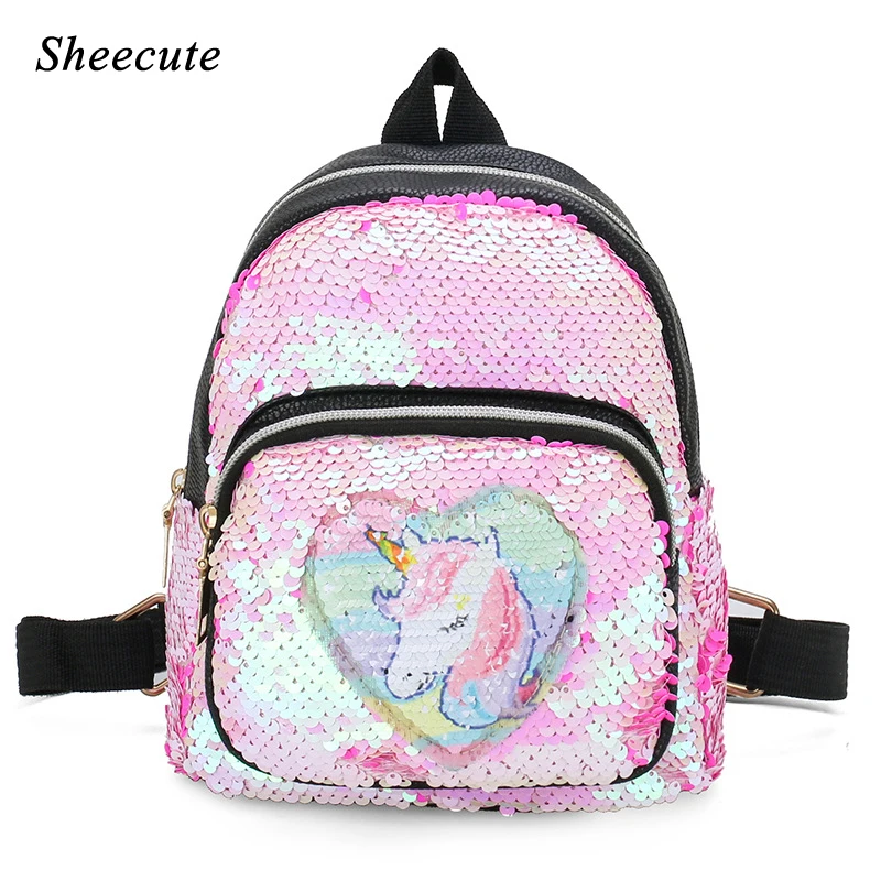 Mochilas escolares de piel con lentejuelas para y niños, de Mini mochilas unicornio, a la moda - AliExpress