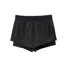 Женские с высокой талией для йоги двухслойные боковые сетки Анти-легкие тренировочные спортивные быстросохнущие тянущиеся для фитнеса шорты