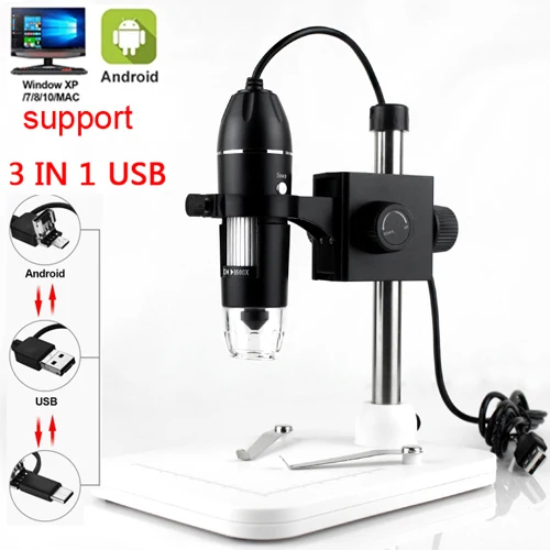 1600X 3 in 1 USB Digital Microscope Type-C Electronic Microscope Camera Zoom Magnifier Endoscope 8 LEDs for mobile phone repair waist measuring tape Measurement & Analysis Tools