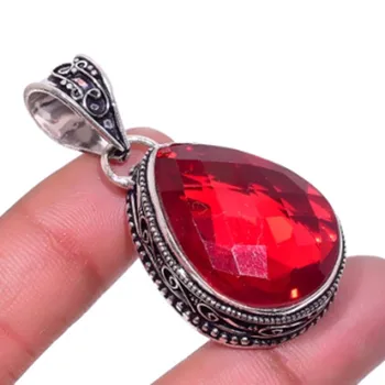 

Garnets Pendant Silver Overlay over Copper , 44.7 mm, P6649