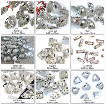 

Teardrop Crystal Glass Strass Round White Sew On Rhinestones Pointback Clear Horse eye Sew on Stone For Garment Decoration B3172