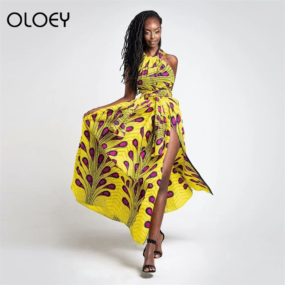 Африканские платья для женщин свободно меняющийся стиль миди платье одно плечо Цветочное платье дизайнерские сексуальные шлейки с открытыми плечами платье