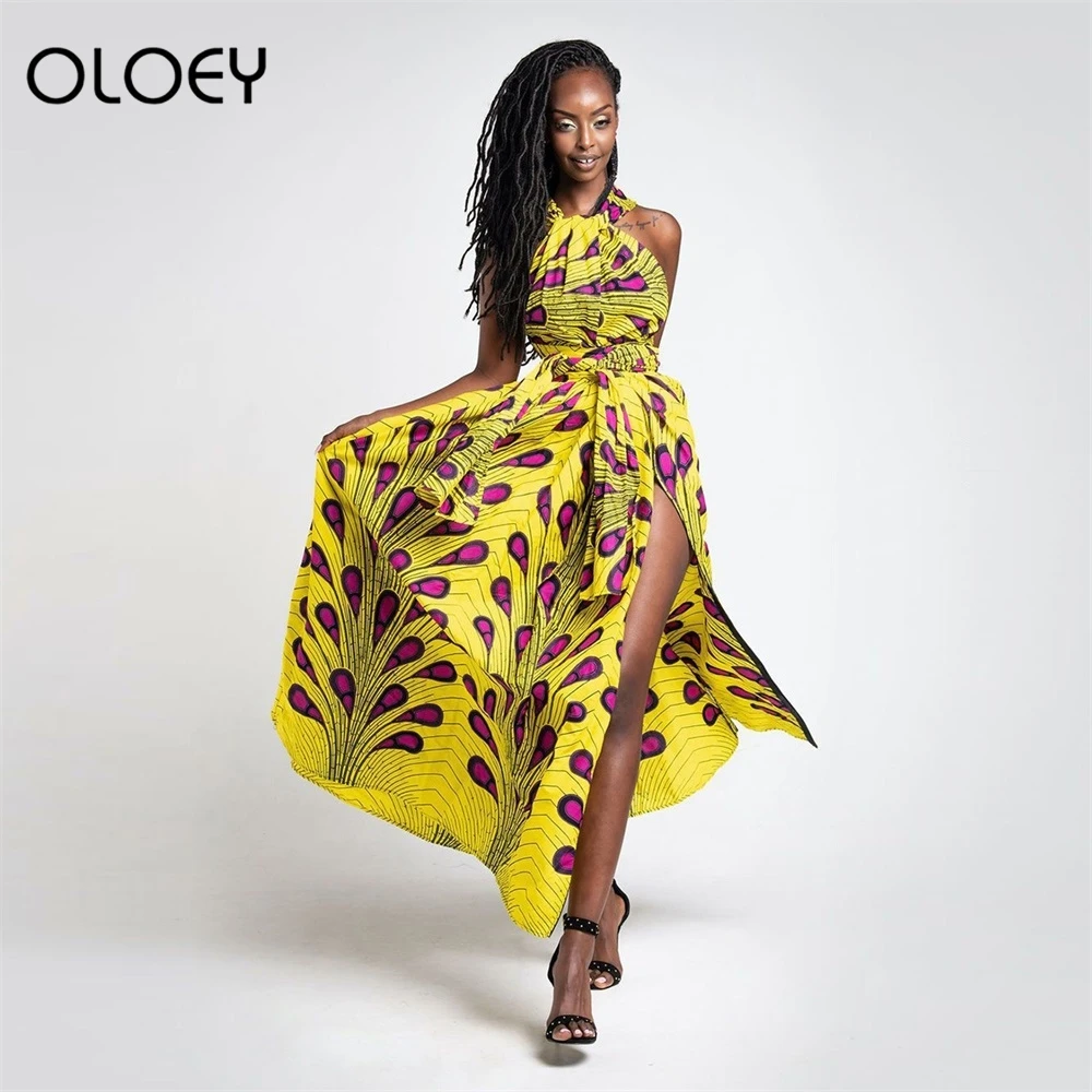 

African dresses for women Freely changing style midi dress one shoulder floral dress designer sexy off shoulder halter dress