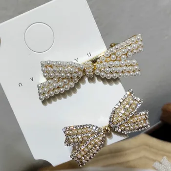 

Bow Hairpin Pearl Barrette Sweet Girl Duckbill Clip Graceful Diamond Hairpins Headwear Hair Accessories Styling Tools
