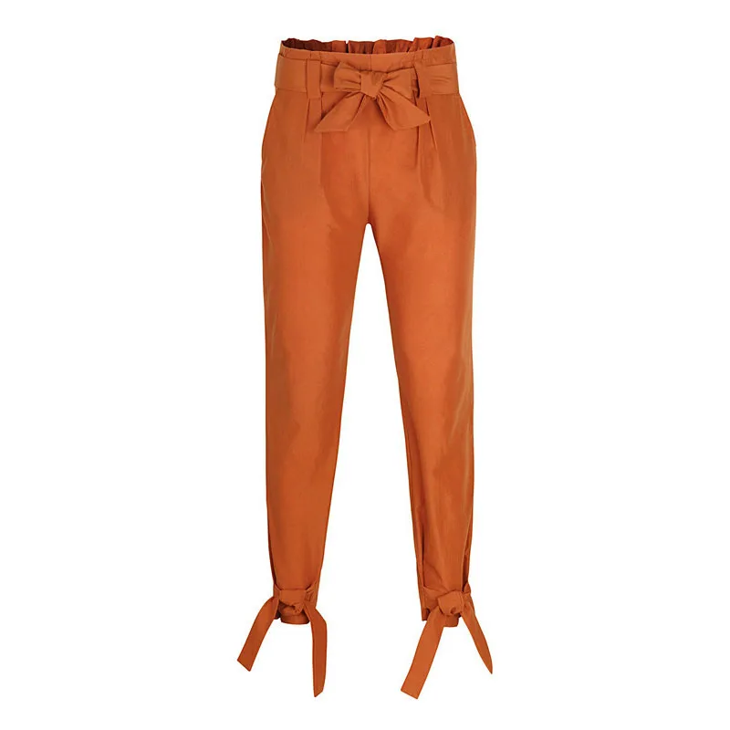

New Style Casual Woman Pants with Bow Drawstring Spring Autumn Fashion Office Ladies Streetwear Women Elastic Waist Trousers