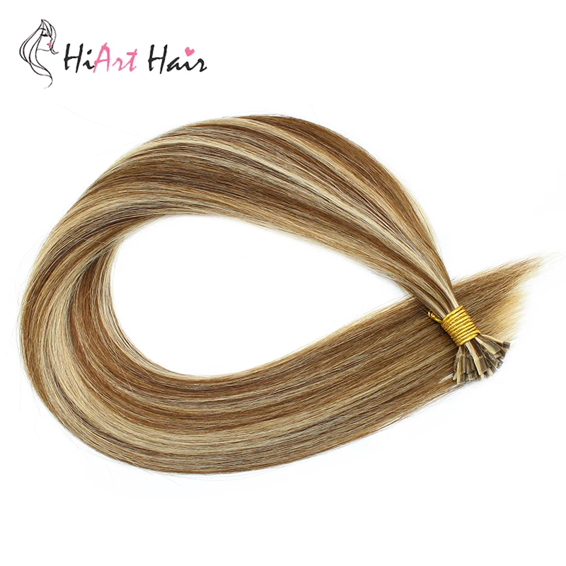 HiArt 0,8 г/шт. волосы с плоским наконечником для наращивания человеческих волос remy волосы для наращивания с двойным нарисованным сливом кератиновые прямые волосы 1" 20" 22"