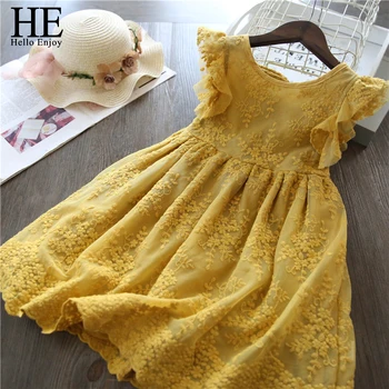 

HE Hello Enjoy Girls Dresses Summer Girl Clothes Embroidery Edge Floral Decoration Kids Dresses For Girls Princess Casual Dress