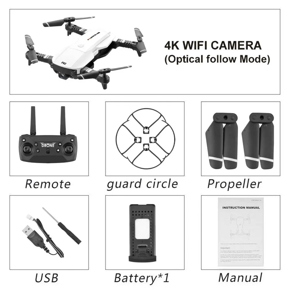 F62 Радиоуправляемый Дрон 2,4G wifi 0.3MP/4K 16MP HD широкоугольная камера Радиоуправляемый Дрон оптический контроль потока следить за радиоуправляемым воздушный Квадрокоптер - Цвет: 4K White 1B