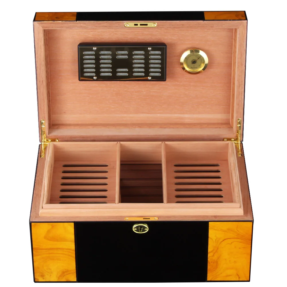 COHIBA, большой объем, коробка для сигар с гумидором, кедровое дерево, чехол для сигар, глянцевая отделка пианино, коробка для сигар с фиксатором, увлажнитель, гигрометр