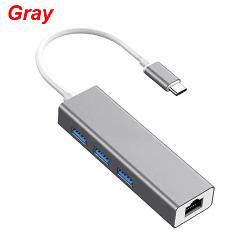1 шт. type C к USB 3,0 концентратор RJ45 Ethernet Lan Сетевой адаптер для ноутбуков MacBook Pro - Цвет: Gray