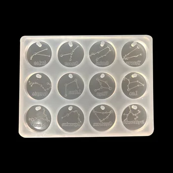 

12 Constellations Discs Pendant Liquid Epoxy Resin Silicone Mold Jewelry Making Tools UV Resin Mold Christmas Halloween Gifts