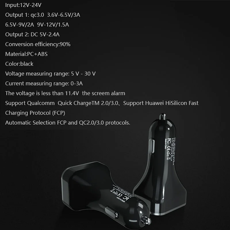 Быстрое зарядное устройство QC3.0 с двумя портами usb для автомобиля, измерение напряжения, адаптер для быстрой зарядки