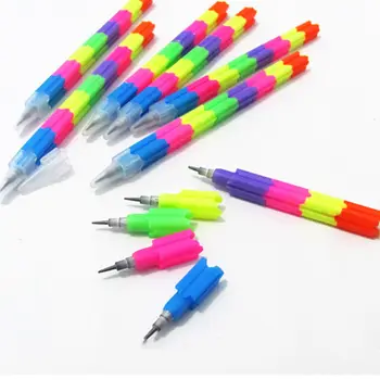 

Pencil for Office Stationery 4pcs /Lot Colorful Stacker Swap 8 Color Section Building Block Non-sharpening Pencil Multifunction