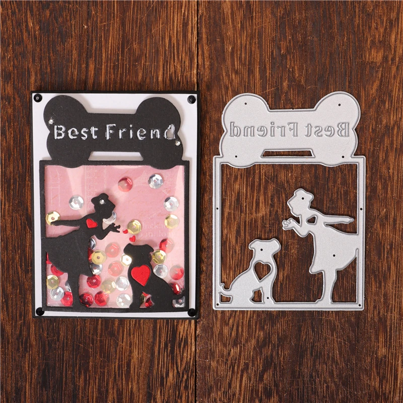 

InLoveArts Girl with Dog Friend Frame Metal Cutting Dies Stencils for DIY Scrapbooking Decoration Embossing Handcraft Die Cut