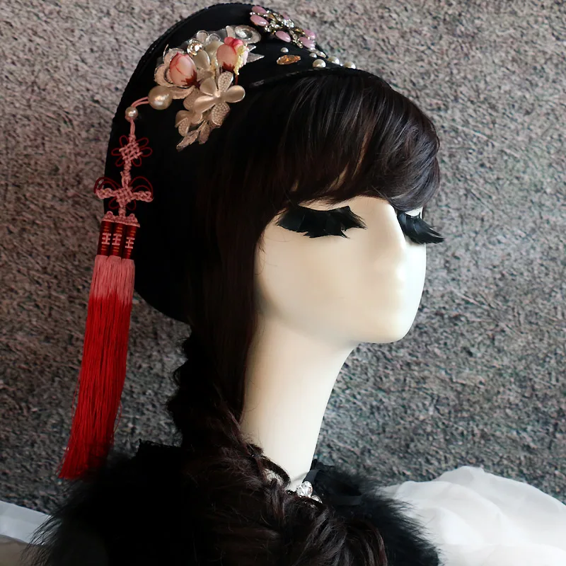 Женский косплей цветок из сплава, со стразами головные уборы с жемчугом шляпа китайский национальный древний костюм свадебный головной убор аксессуары для волос