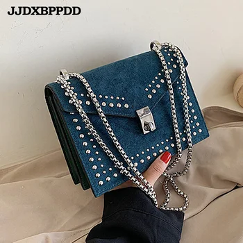 

Spring New Vintage Rivet Small Square Crossbody Bags Mini Women Handbag Lock Pu Leather Chain Shoulder Bag Woman Messeng Bags