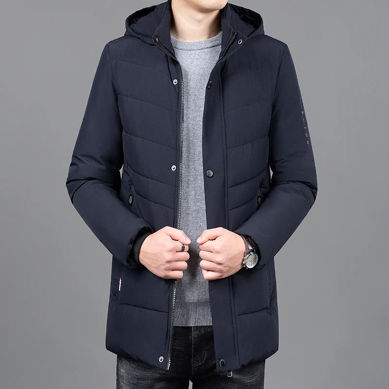 Толстые зимние модные брендовые куртки для мужчин с капюшоном уличная парка стеганая куртка длинная пуховая куртка пальто мужская одежда