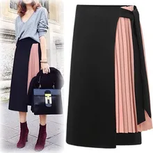 Весна зима Европейский Американский темперамент подходит ко всему шифоновая прошитая кружевная юбка поддельные две высокой талии плиссированные стороны Spl