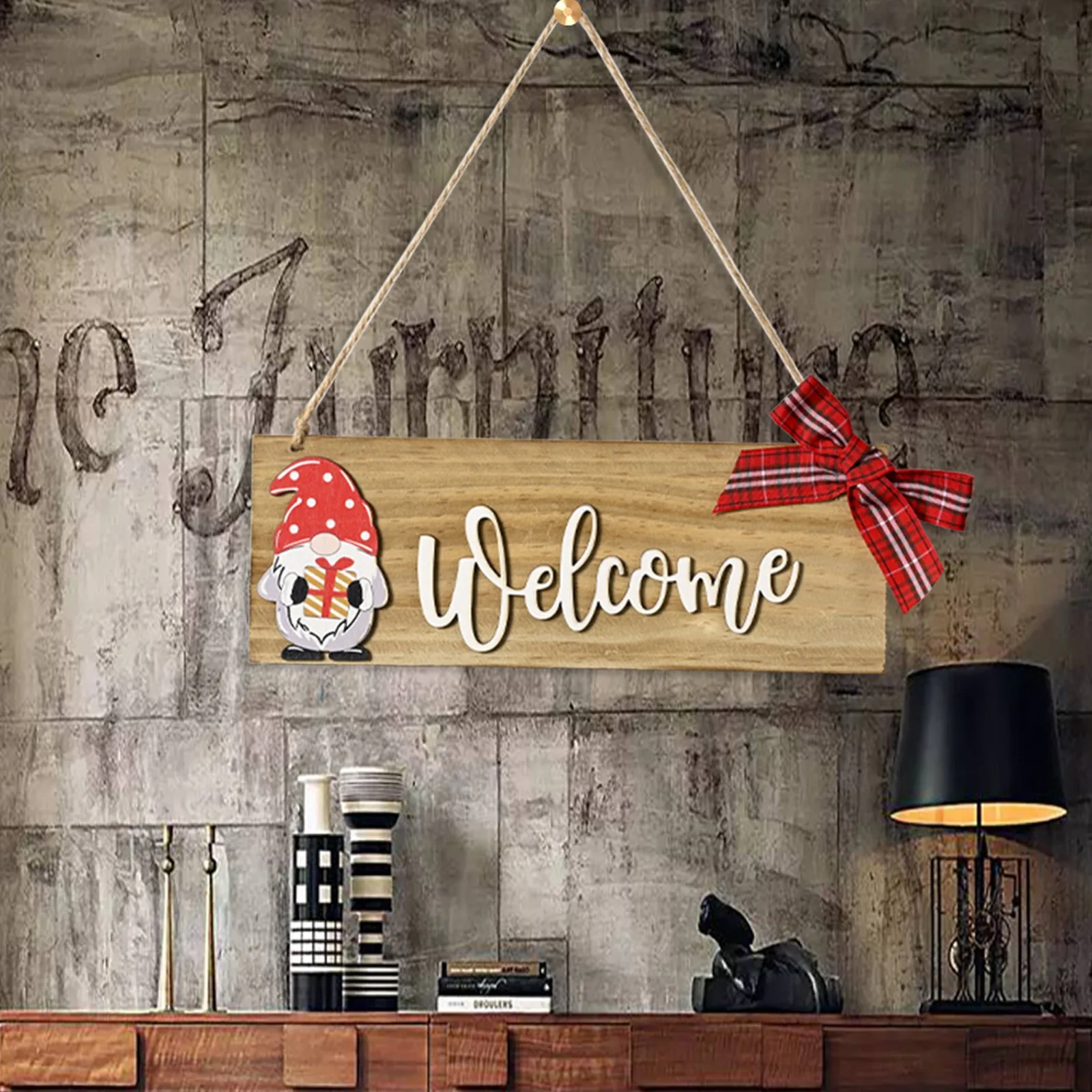 Bow Gnome Hanging Plaques Home Decor Wooden Door Hangers Front Door