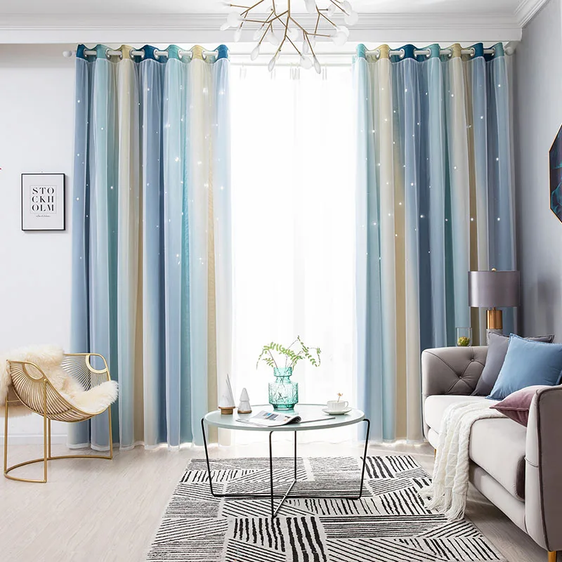 Decoración de ventanas 132 214 cm YTK Cortinas con cortinas opacas con degradado negras salón doble capa a rayas huecas para habitación los niños vemax.es