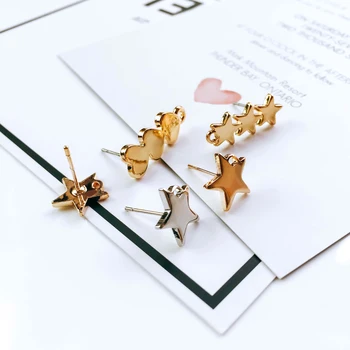 

Star Heart Shape Silver Gold Color Stud Earrings For Women Girl Jewelry Component Diy Material 6pcs