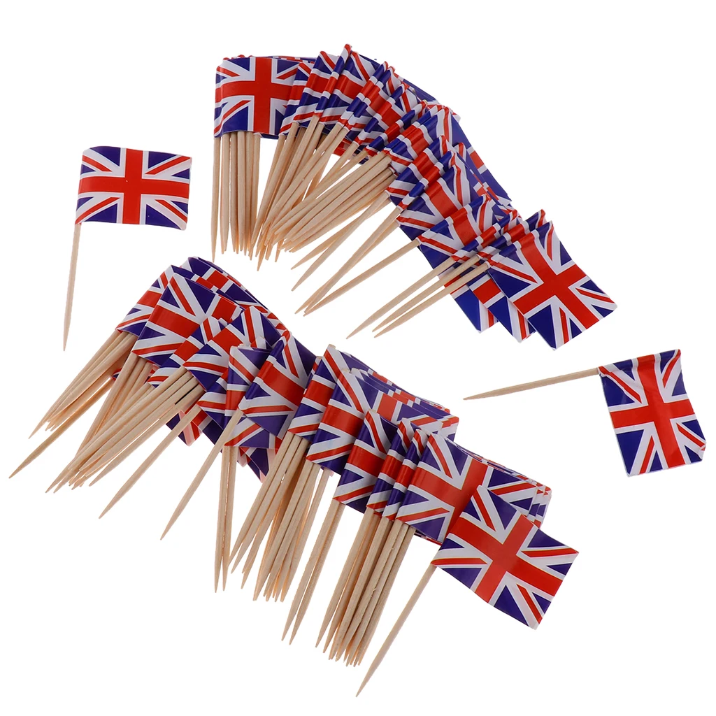 100X Beautiful Flag Toothpick Wood Toothpicks Flag Toothpicks Party Food for