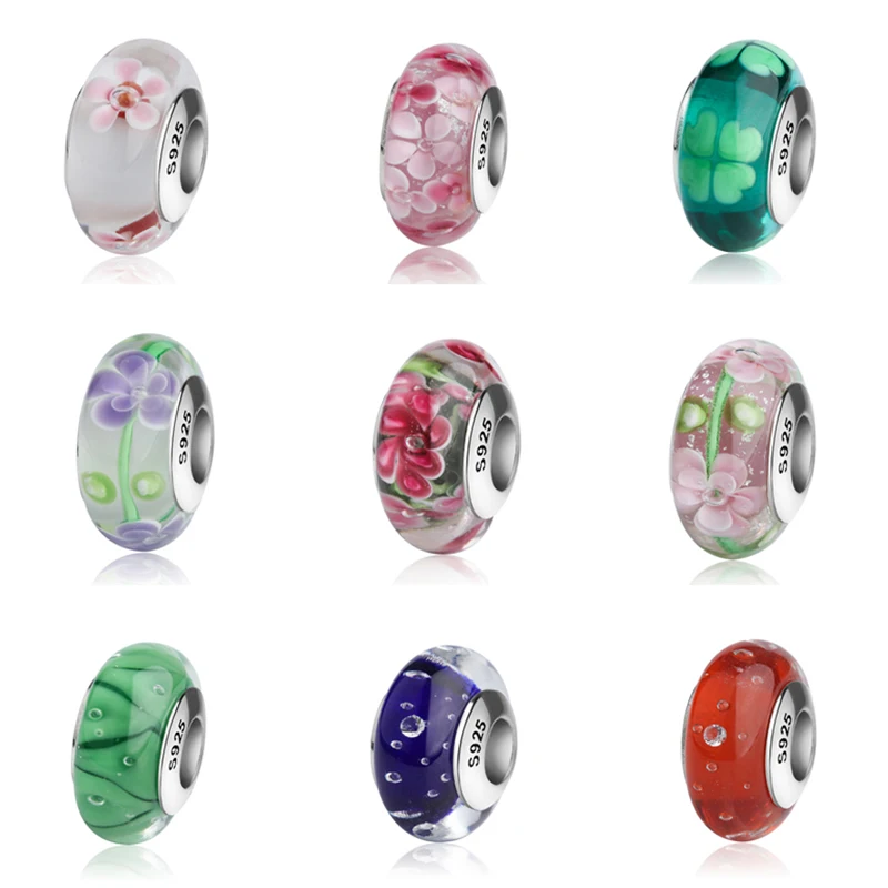 

SG antique flower and clover Murano glass beads collection silver 925 charms fit authentic pandora bracelets jewelry women gift