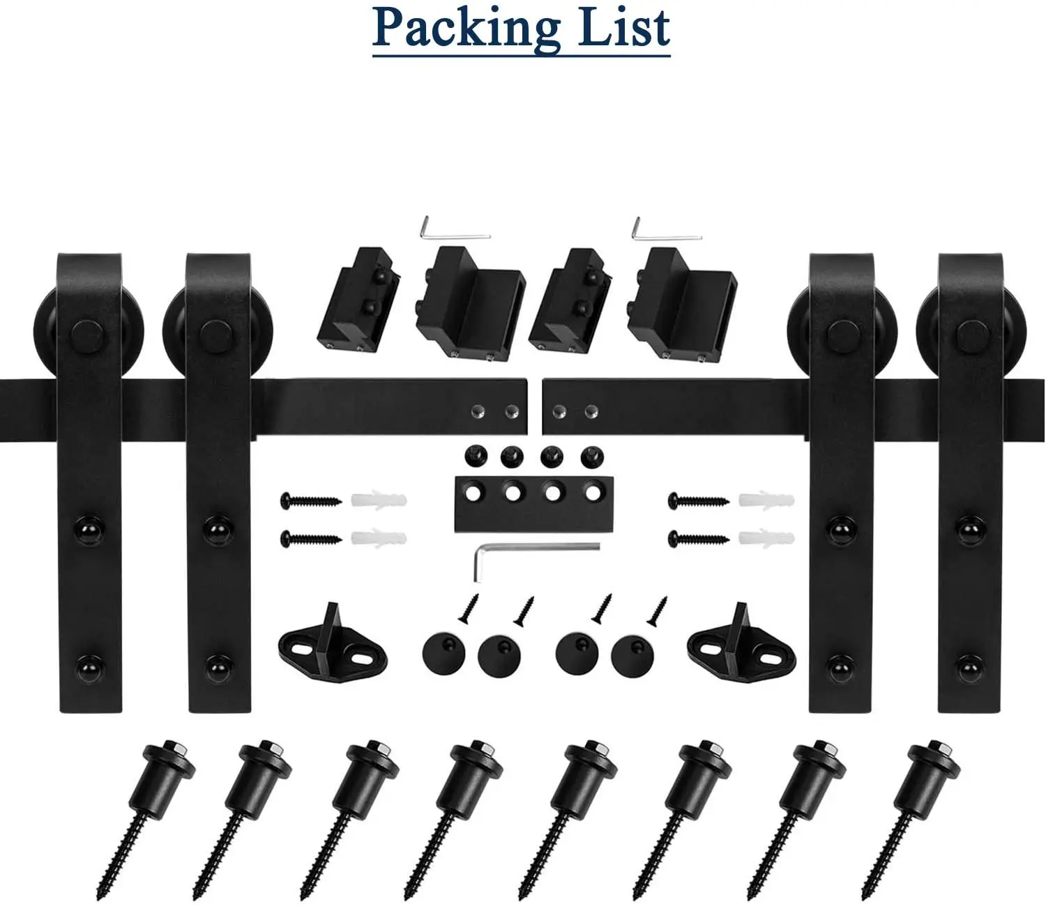  JHXLJ Kit de corredera para puerta de granero de doble puerta,  rodillo deslizante de acero para percha, puerta corredera de granero  corredera de madera, kit de riel de armario de puerta