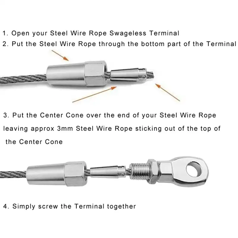 1/8" 3/16" Cable Railing Swage Threaded Stud Tension End Fitting