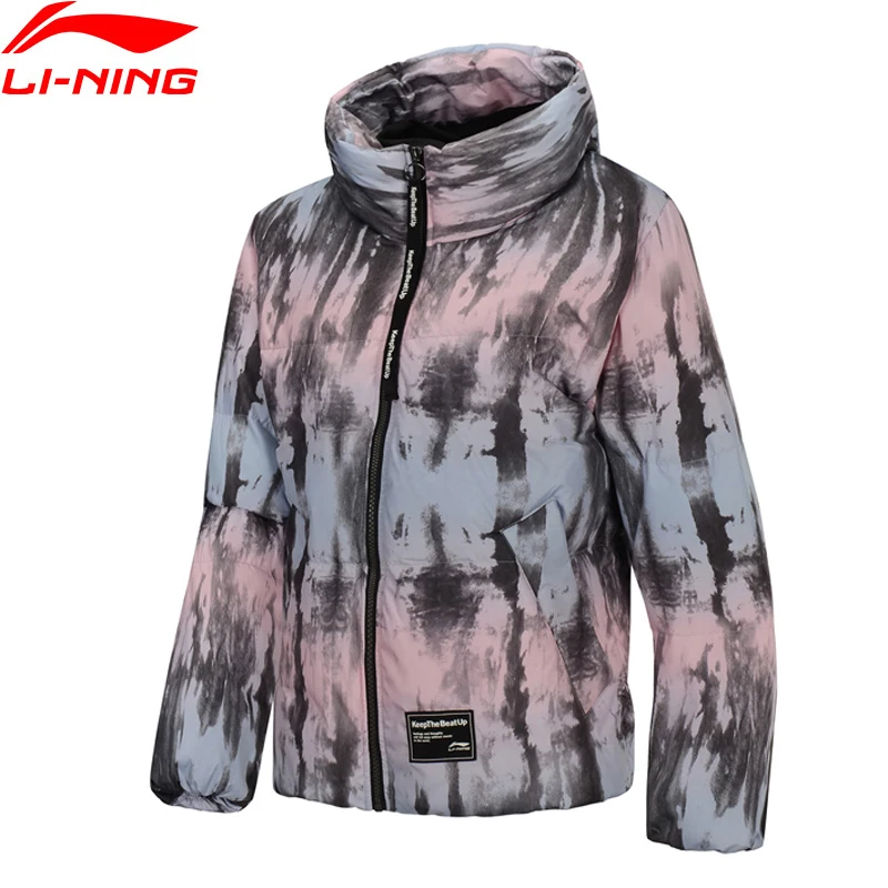 

Li-Ning Women The Trend Short Down Coat 70% Grey Duck Down Warm Loose Fit Polyester LiNing Hooded Winter Jackets AYMP044 COND19