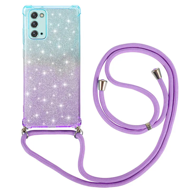 

For SamSung Galaxy Note 20 Ultra Case Gradient Glitter diamond Lanyard Silicone Back Cover For SamSung Note 20 Ultra Phone Case
