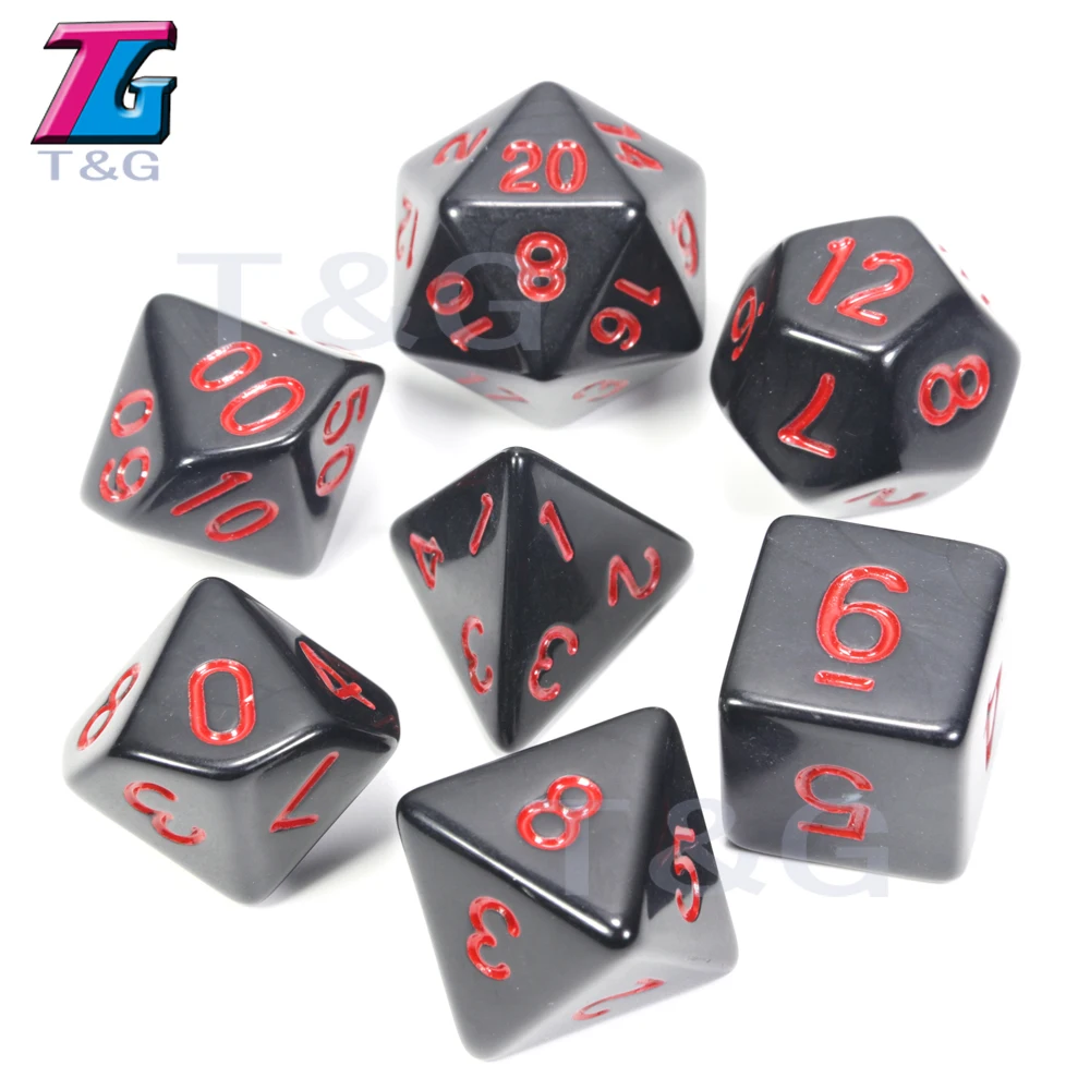Одежда высшего качества 7 шт./компл. акриловые многогранные TRPG игры для Подземелья и Драконы непрозрачные D4-D20 Multi по бокам кости Pop для игровая - Цвет: 14 Black w Red