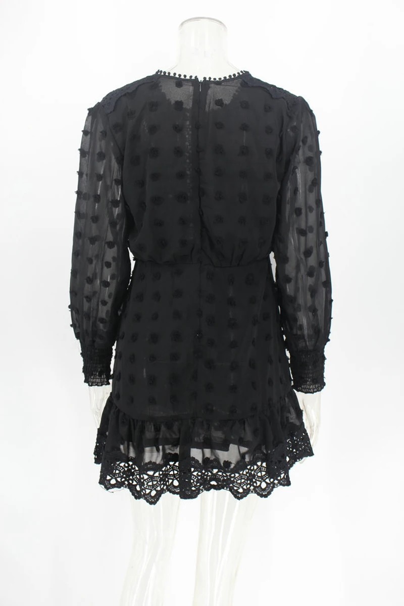 Dress Women Autumn Summer Elegant Long Sleeve Dress Short Black Sexy See Through Mini Clothes Vestido Feminino women party dress (3)