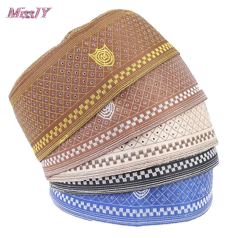 Muslim Hats Cotton Embroidery Arab Men Prayer Hat Musliman Turban Man Hijab Bonnet Saudi Arabian Islam Jewish India Caps