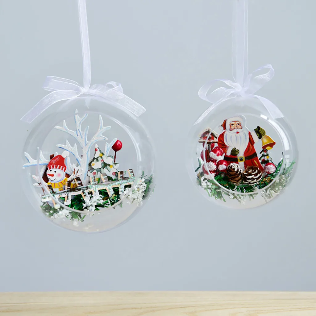 9.5 CM Christmas Transparent Decorative Ball Ornaments For Christmas Tree Decor Xmas Holiday Ball Bow Pendant Hangs Decor