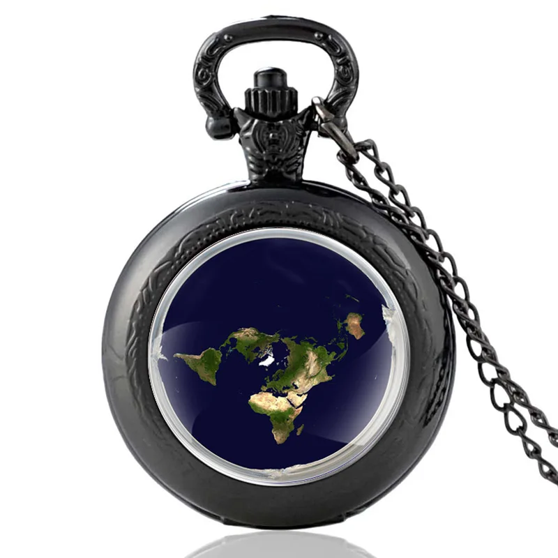 The earth is Flat Design Bronze Vintage Quartz Pocket Watch Charm Men Women Pendant Necklace Hours Clock Gifts