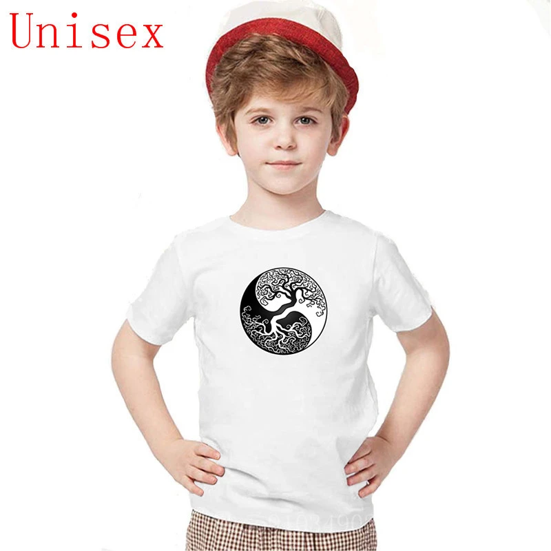 Camiseta de verano de marca para niños, camisa blanca y negra con estampado del árbol de la vida Yin Yang, ropa para niños niñas|Camisetas| - AliExpress