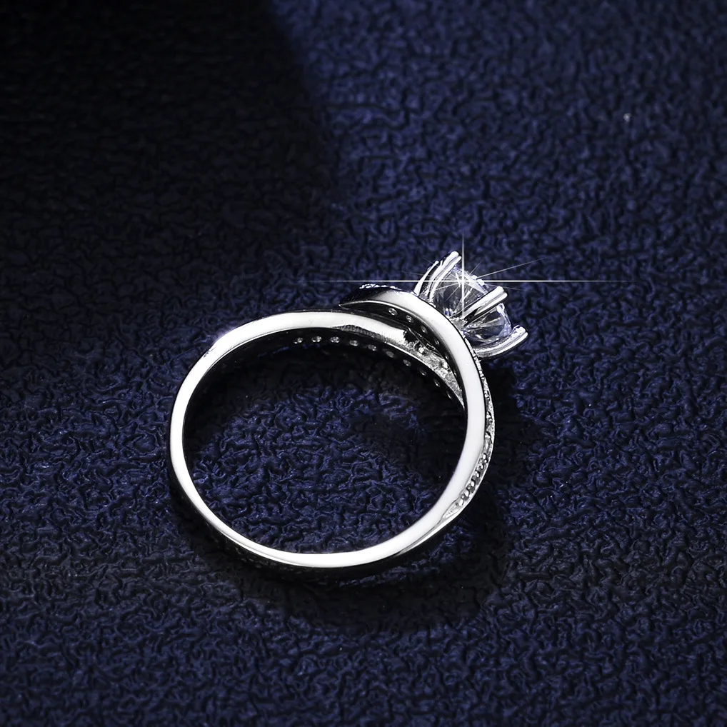 100% Real Moissanite Bridal Ring Round Brilliant Diamond 6 Prong Bent Nail Engagement Rings For Women Sterling Silver Jewelry - Image 3