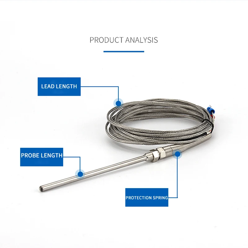 K-type thermocouple stainless steel probe 100mm 1m 2m 3m 4m cable length 0 ~ 400C temperature sensor temperature sensor