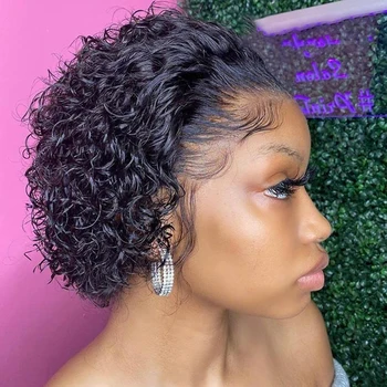 Pixie Cut Wig Short Bob Curly Lace Frontal Human Hair Wig Transparent Front Lace Wig For Women Deep Wave Cheap Human Hair Wig 2