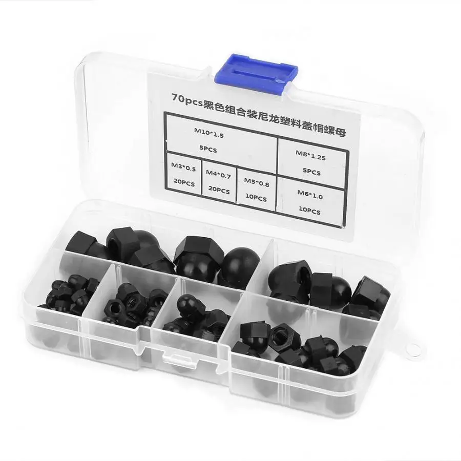 

70Pcs/Lot M3//M5/M6/M8/M10 Nylon Acorn Nut Kit Dome Hex Nuts wood screw and nut