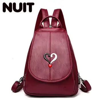 

New 3 in 1 Fashion Contrast Heart Women Backpack High Quality Soft Leather Crossbody Bags For Women Cute Simple Ladies Chest ba